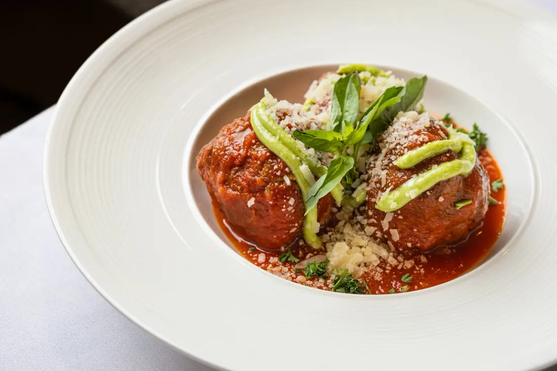 Wood-oven meatballs in San Marzano sauce